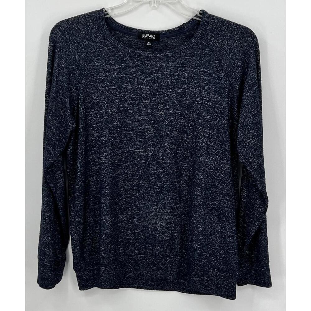 Navy Heathered Long Sleeve Pullover Sweater Medium Buffalo David Bitton